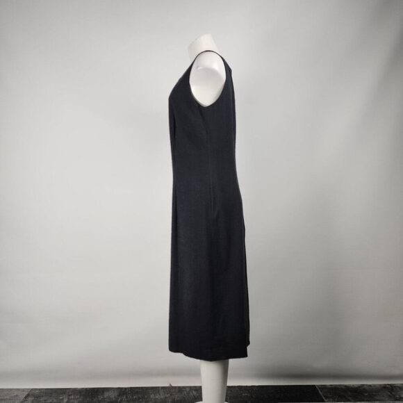 Vintage Black Raw Silk Midi Sheath Dress Size M/L - Picture 5 of 7